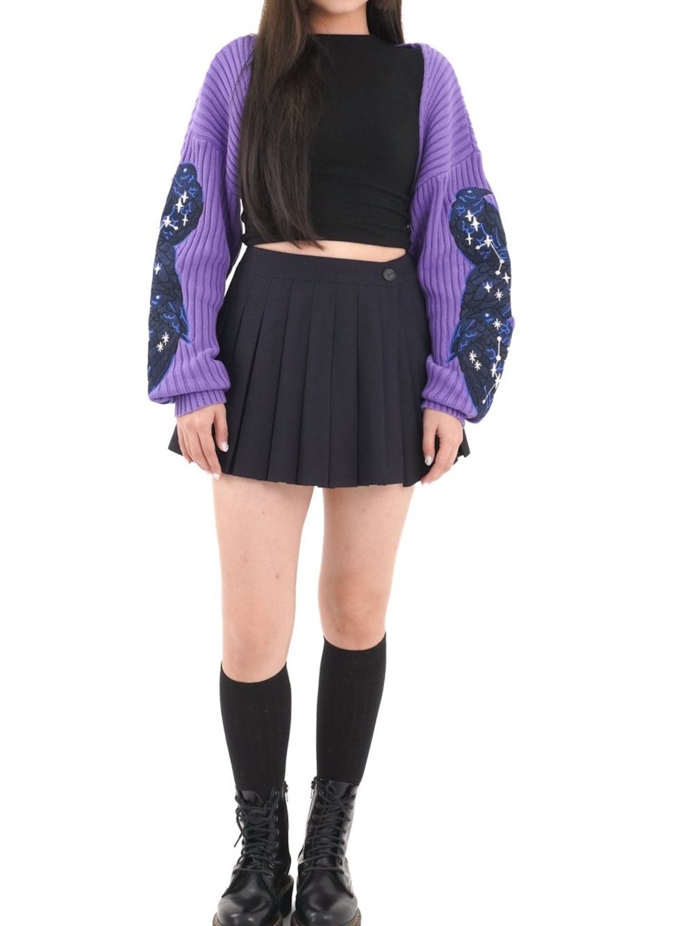 Meyoco Purple Knit Raven Constellation Shrug Bolero Sleeves Size Medium M